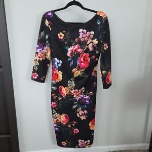 Bisou Bisou Black Floral Long Sleeve Dress